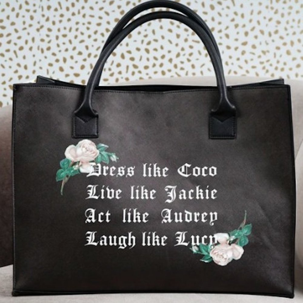 Large Black Embroidered Vegan Tote Dress Like Coco